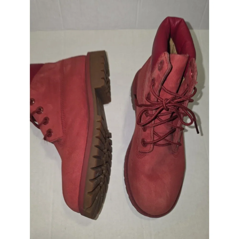 Timberland 6-Inch Premium Waterproof Boot Red Nubuck Style A13HV Youth Size 4.5
